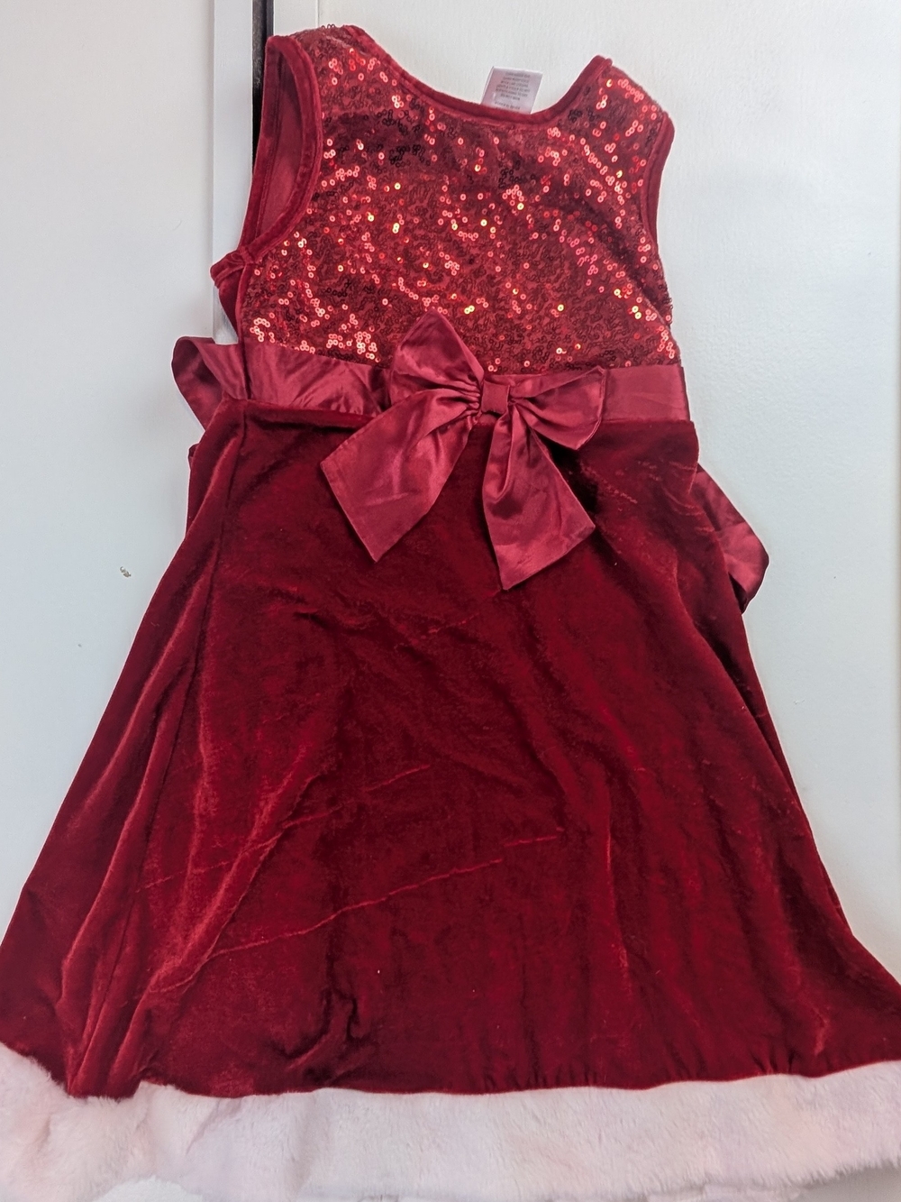 Blueberi Boulevard Red Sequin & Velvet Bow Holiday Dress